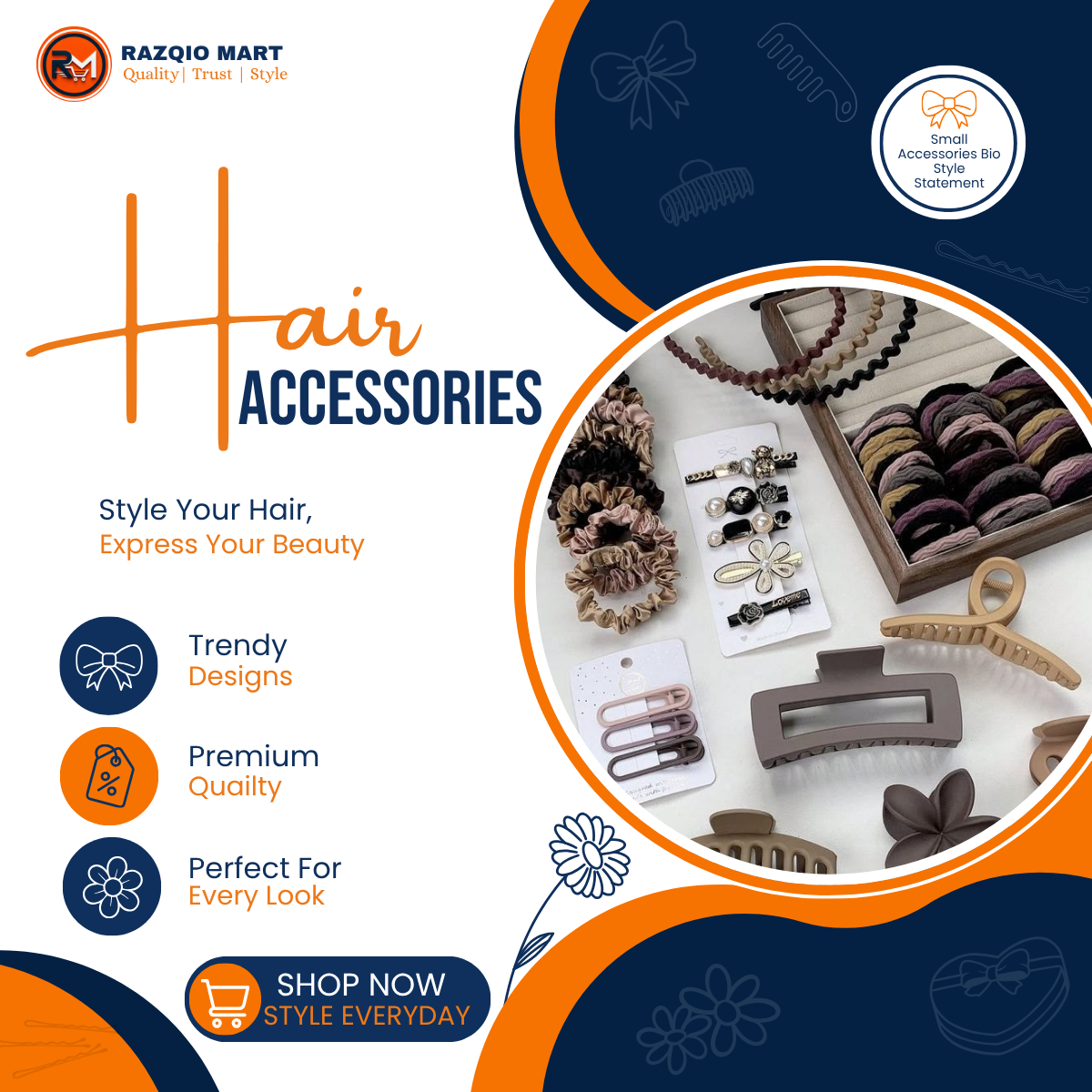Hair accessories collection with clips, scrunchies and headbands