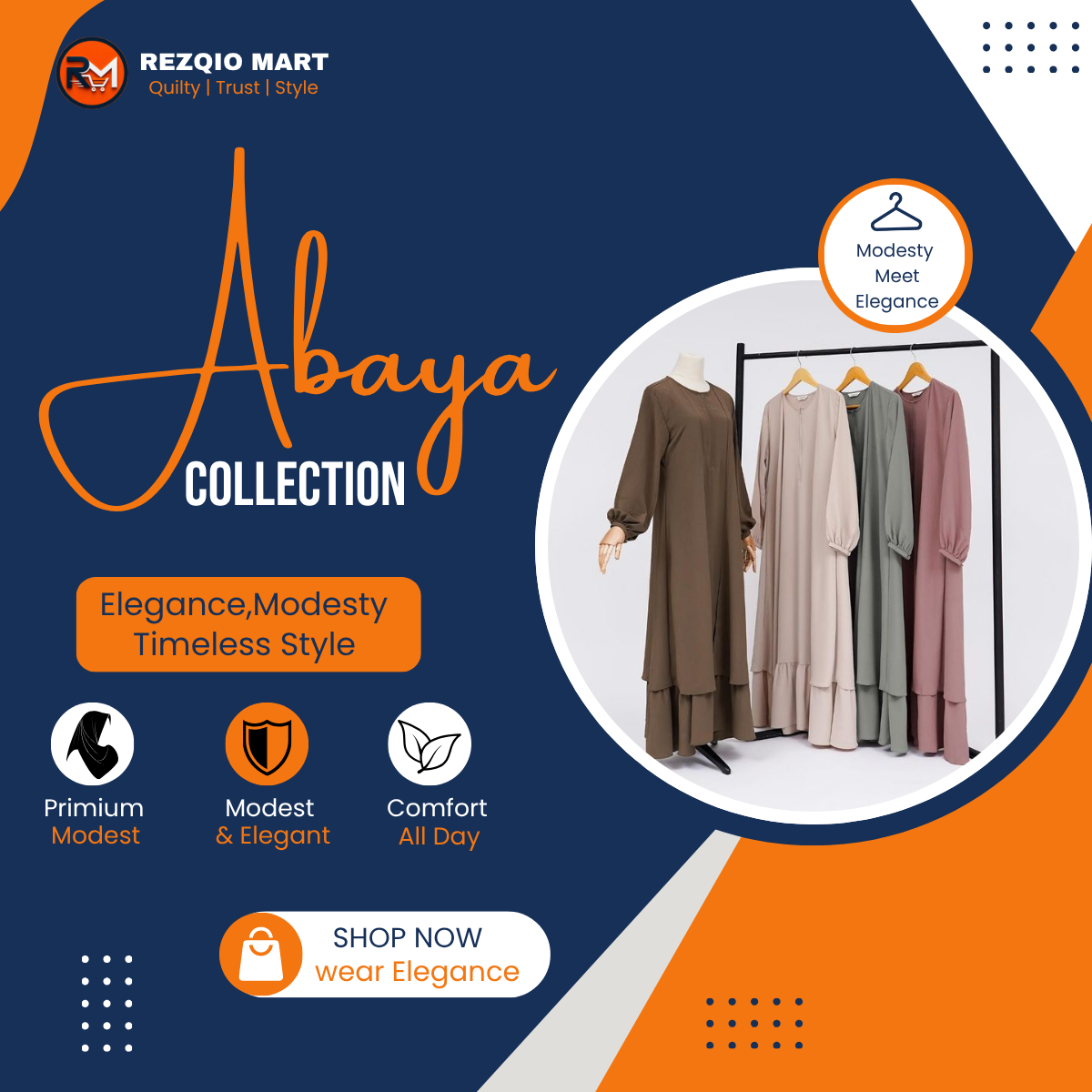 Abaya collection with long modest dresses in neutral colours