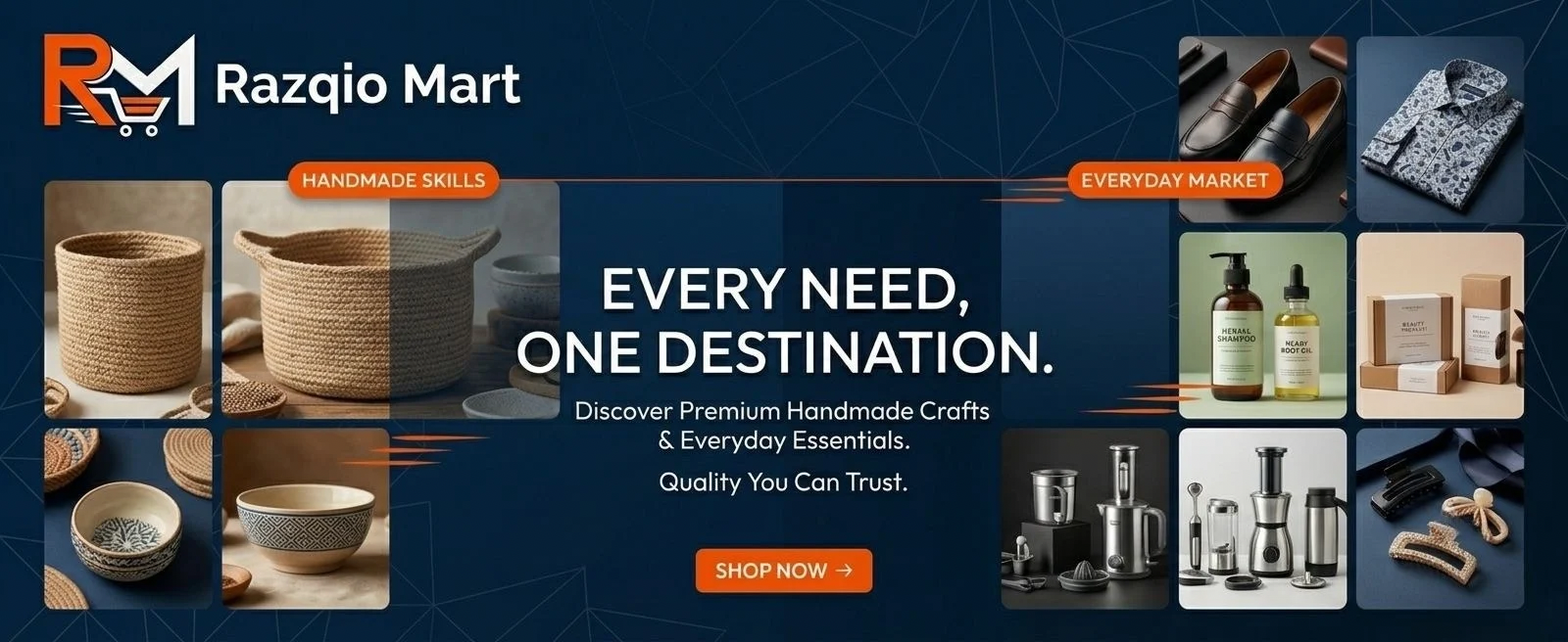 Razqio Mart — Every need, one destination. Handmade crafts and everyday essentials. Quality you can trust.